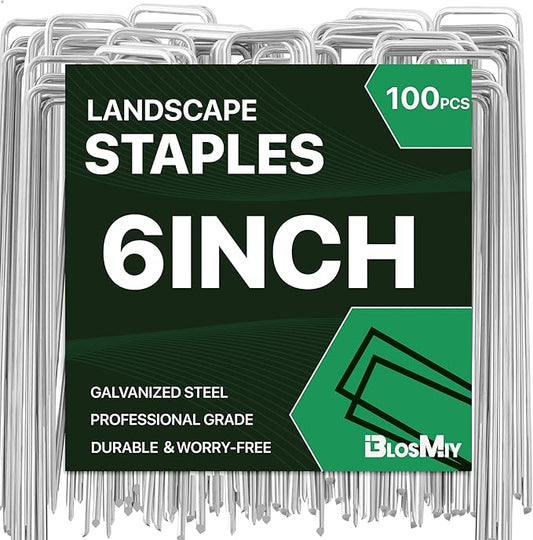 Landscape Staples 6inch 100pack,11Gauge Galvanized Lawn Staples, Sturdy Garden Stakes for Effortlessly Securing Weed Barrier Fabric,Ground Stabilization, and Tackling Outdoor Yard Work