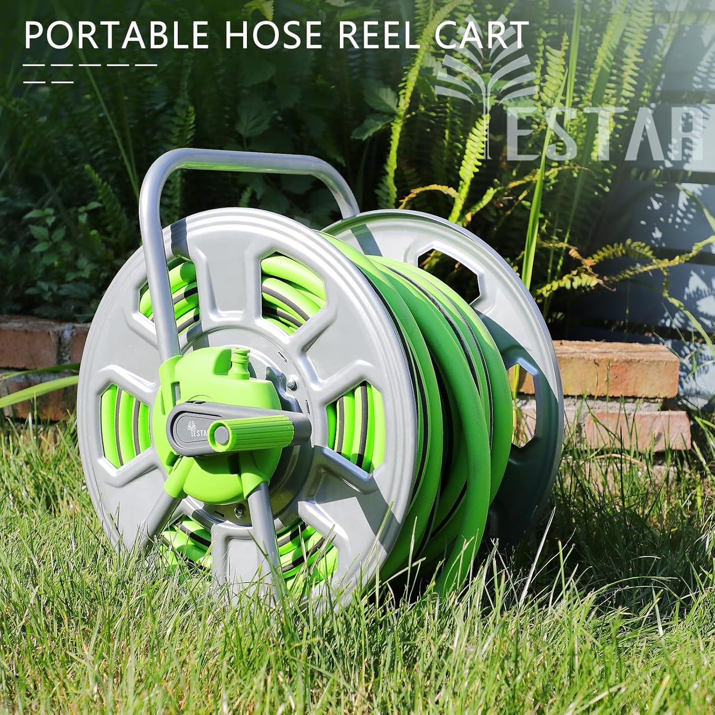 Metal YESTAR Water Hose Reel Cart,Hold 100 Ft of 5/8 Inch Hose,Portable Hose Reels for Outside.Storage and Watering