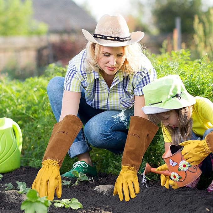 Long Gardening Gloves Women/Men Thorn Proof Rose Pruning Gauntlet Cactus Gloves Goatskin/Cowhide Garden Gloves(1 Pair)