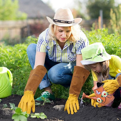 Long Gardening Gloves Women/Men Thorn Proof Rose Pruning Gauntlet Cactus Gloves Goatskin/Cowhide Garden Gloves(1 Pair)