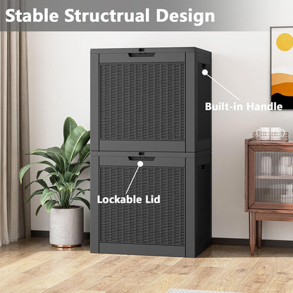 Outdoor Storage Box, Resin Deck Boxes Indoor and outdoor, Waterproof Storage Box Lockable Lid (Black, 31 Gallon)