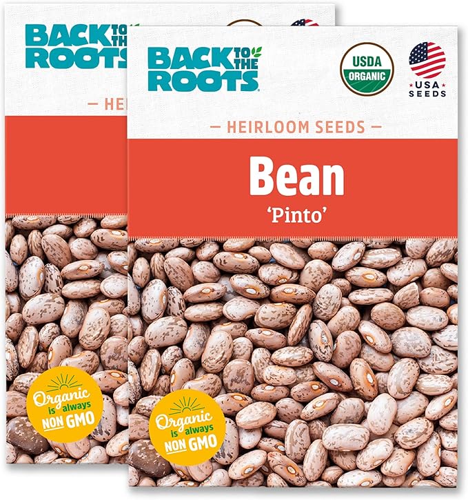 Back to The Roots 100% Organic Heirloom Seeds - Pinto Bean Seeds for Planting Value Pack (16.8g Total)