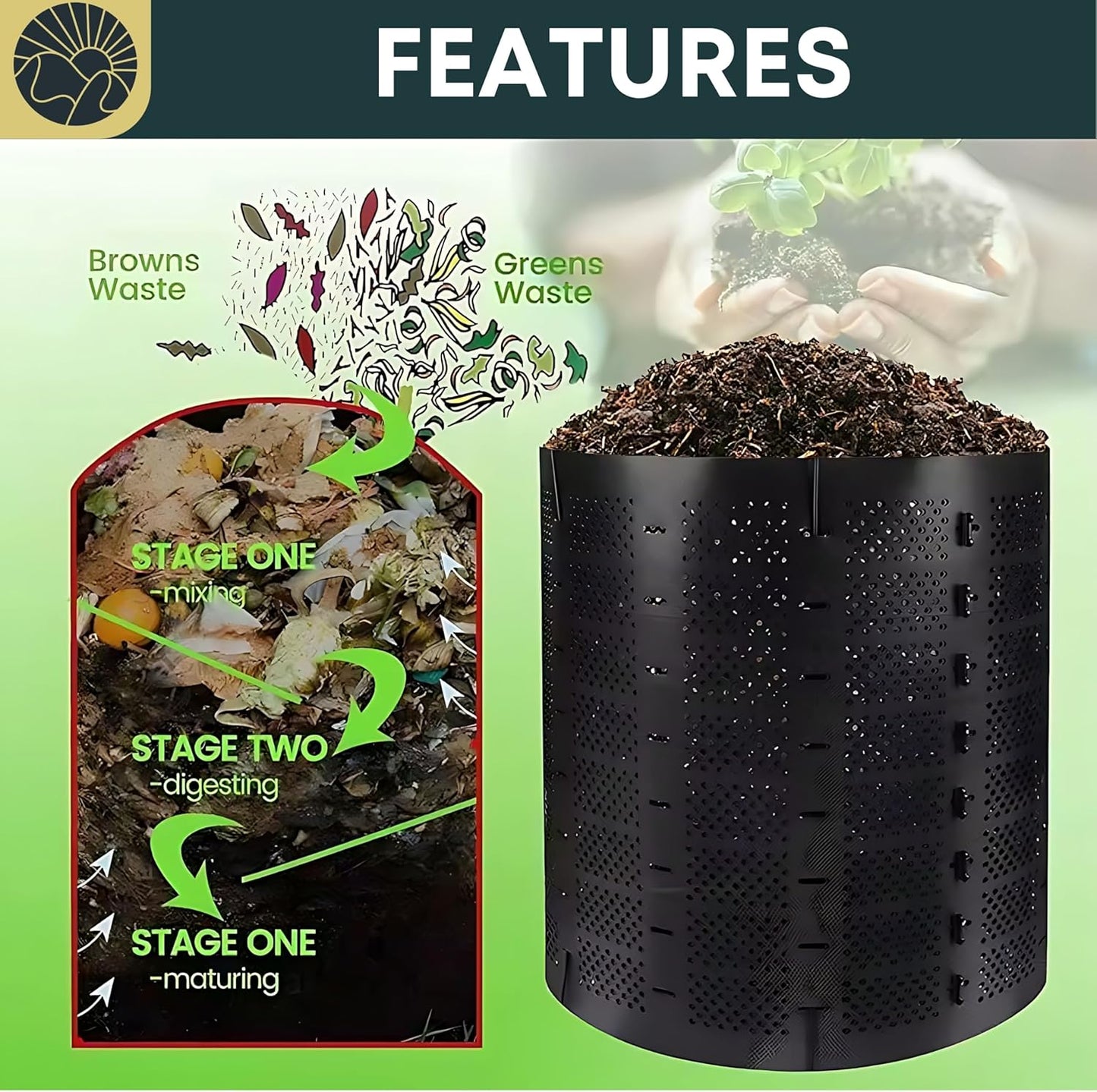 SunVara Compost Bins Outdoor Compost Bin Outdoor Composter Easy Assembling Large Capacity Yard Waste Bins Compost Bin Outside Outdoor Composting Bins