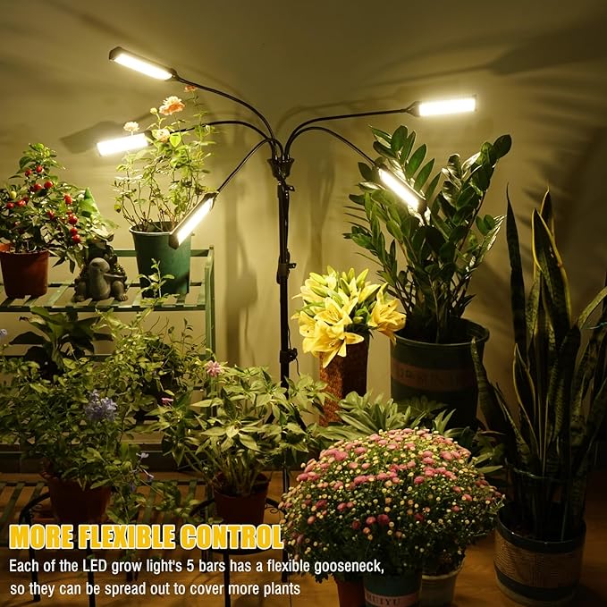 LED Grow Lights for Indoor Plants Full Spectrum 5 Heads Light,Indoor Grow Lamp with Timer and Auto On/Off Timing 5/10/15H, 450 LEDs Plant Lights for Indoor Growing with Tripod Stand.