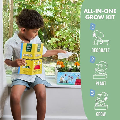 Garden Republic Jr Peanuts Paint & Plant Flower Growing Kit for Kids -Birthday Crafts Gifts for Girls & Boys, Fun Children Gardening Kits