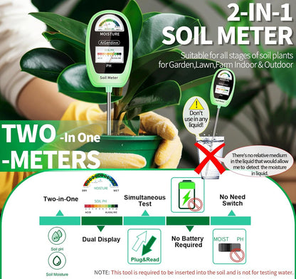 Soil Test Kit, 2-in-1 Soil Moisture Meter, Soil pH Meter -Dual Dial-Simultaneously-Display Results-Soil pH Tester, Moisture Meter for Garden,Lawn,Farm Indoor&Outdoor Plants-Teargreen