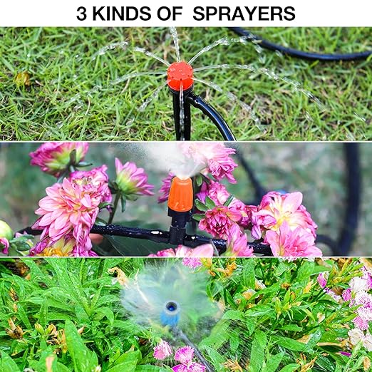 MIXC 226FT Greenhouse Micro Drip Irrigation Kit, Automatic Patio Plant Watering System with 1/4" & 1/2" Tubing, Adjustable Nozzles, Emitters, & Barbed Fittings for Efficient Irrigation