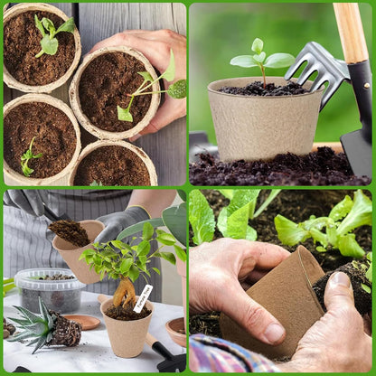 4” Peat Pots with 60Pcs Plant Labels, Biodegradable Pots for Seedlings with Drainage Holes, Garden Plant Nursery Pots Seed Starting Trays
