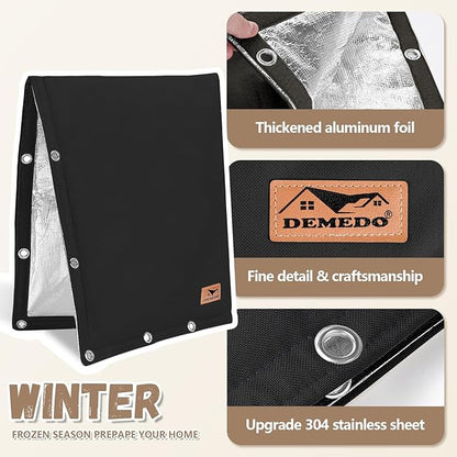 Backflow Preventer Insulation Cover - 2 Way Opening Pipe Insulation Cover for Irrigation Valve, Sprinkler Cover for Outside - Winter Freeze Protection Backflow Cover - 24" W x 24" H, Black