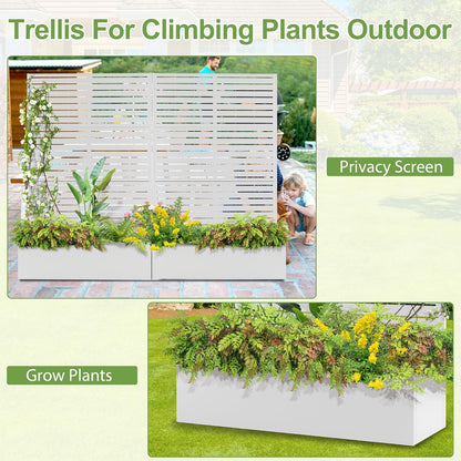 Trellis for Climbing Plants Outdoor，Mental Garden Bed with Drainage Holes Outdoor Privacy Screen Design Tall planters for herb Flower Vegetables 73"x47"x16", White-Louvered