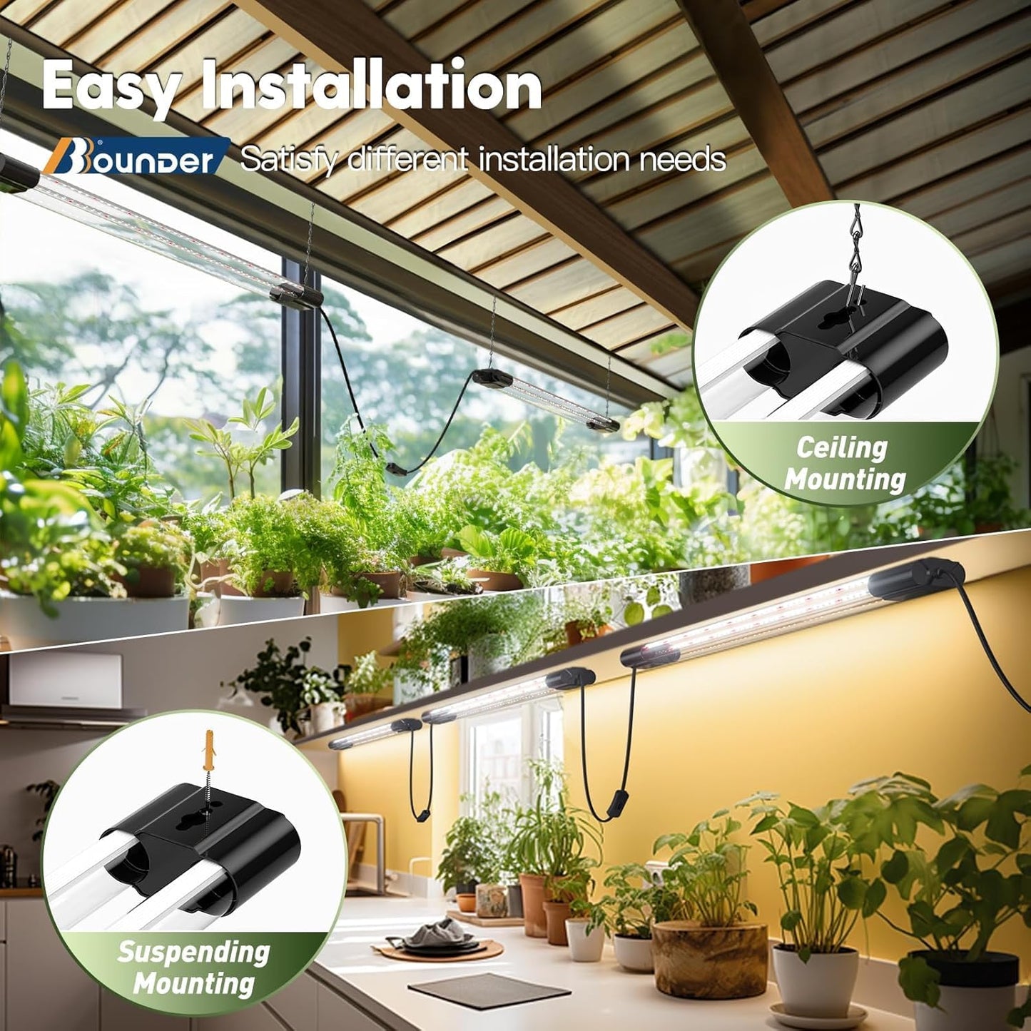 BBOUNDER 2ft LED Grow Light, Sunlike Full Spectrum Integrated Plant Light for Hydroponic Indoor Seedling Veg and Flower, Plug in Plant Light with On/Off Switch