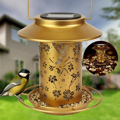 Solar Bird Feeders Outdoors Hanging - Metal Waterproof Outside Wild Bird Feeders Solar Garden Lantern Ideal Gift for Bird Lovers, Women and Mom, Decoration for Yard, Patio, Lawn