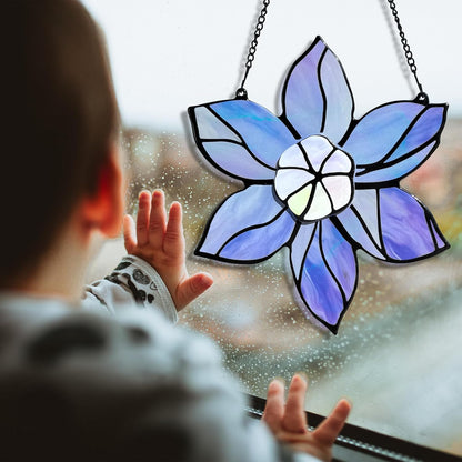 Stained Glass Window Hanging - Purple Flowers Stain Glass Decoration Sun Catchers Indoor Window,Floral Suncatcher Gift for Mom Grandma Nana Aunt