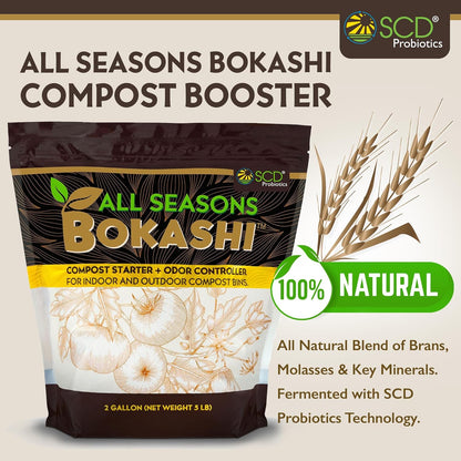 All Seasons Bokashi Compost Starter - Dry Bokashi Bran for Kitchen Compost Bin - Compost Food & Pet Waste Quickly & Easily with Low Odor by SCD Probiotics (16.5 lb)