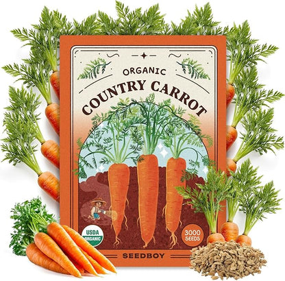 Seedboy Organic Carrot Seeds for Planting Indoor and Outdoor, Non-GMO and USDA Certified Vegetable Seed Packet for Hydroponic Garden Indoor or Planting Outdoors (Scarlet Nantes Carrots)