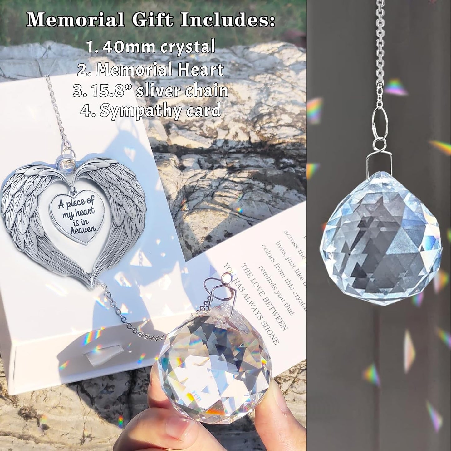 Memorial Gifts for Loss of Loved One, Unique Sympathy Gift Idea Crystal Ball Suncatcher, Rainbow Bereavement Grief Gift Box for Loss of Mom Friend Son Daughter Dog