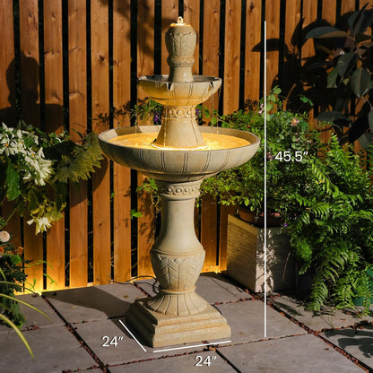 3-Tier Outdoor Water Fountain with LED Lights, 45.5" Italian Resin Garden Fountain for Patio, Yard, and Porch – Weather-Resistant Cascading Waterfall Feature with Quiet Pump, Elegant Backyard Décor