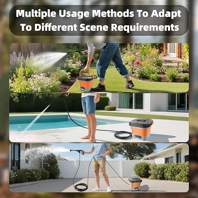 Cordless Pressure Washer w/3.5Gal Tank with Universal Wheel 6-in-1 Nozzle, Max 620PSI, 16.4FT Hose, 20000mAh Lithium Battery, Fold Portable Washer for Camping, Pet Cleaning,Watering The Flowers