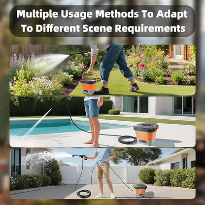 Cordless Pressure Washer w/3.5Gal Tank with Universal Wheel 6-in-1 Nozzle, Max 620PSI, 16.4FT Hose, 20000mAh Lithium Battery, Fold Portable Washer for Camping, Pet Cleaning,Watering The Flowers