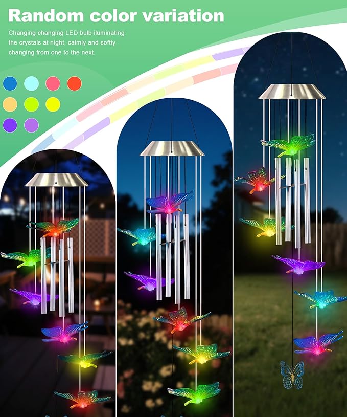 Nacome Wind Chimes for Outside: Tubes Memorial Wind Bell Birthday Gifts for Mom Mother Grandma Women Christmas,Yard Garden Decor Indoor/Outdoor(Butterfly)