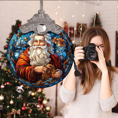 Santa Stained Glass Ornament for Xmas, Retro Style Funny Santa Claus Hanging Decor