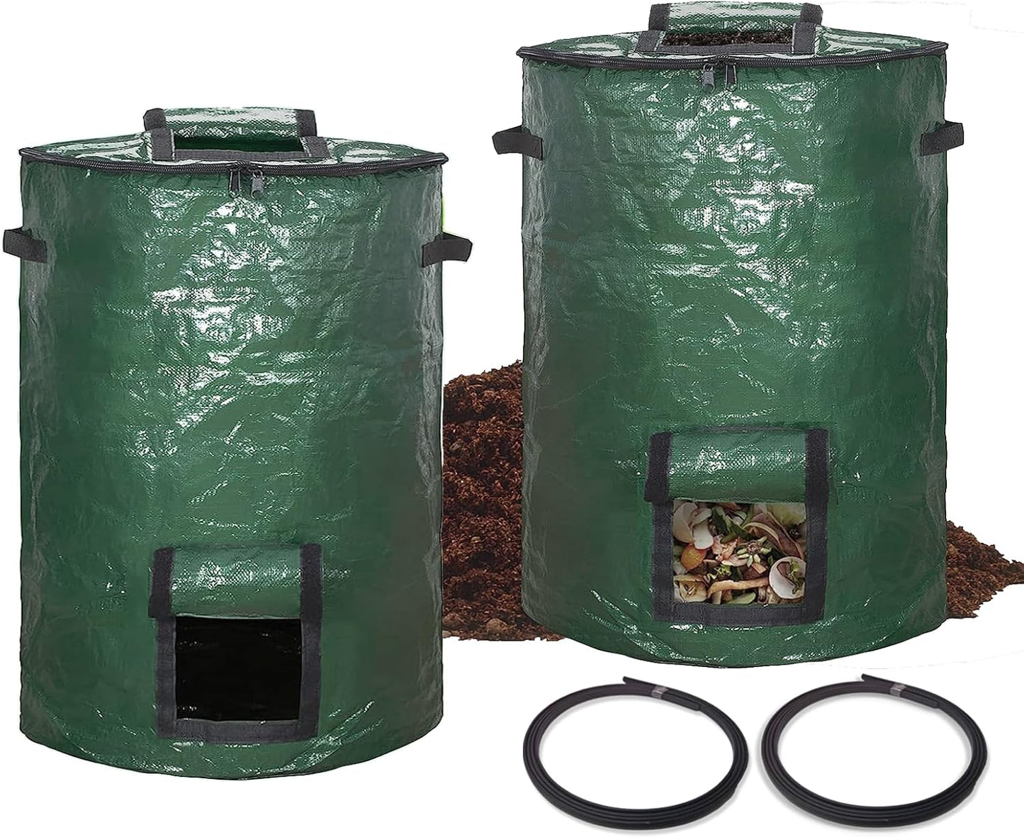 Large Compost Bin Bags,Garden Compost Bin Bags 80 Gallon(300L) Outdoor Foldable Garden Yard Garbage Cans Leaf Bag (Green 2pcs)