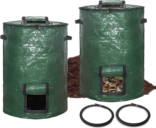 Large Compost Bin Bags,Garden Compost Bin Bags 80 Gallon(300L) Outdoor Foldable Garden Yard Garbage Cans Leaf Bag (Green 2pcs)