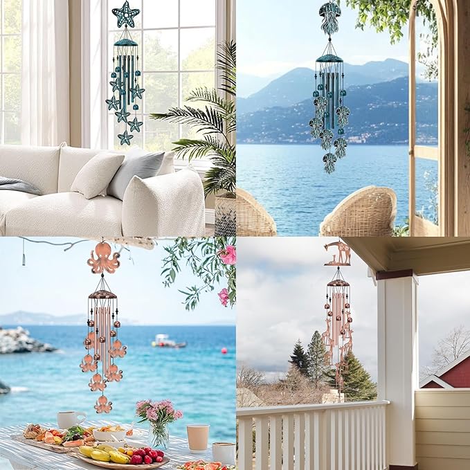 Giraffe Wind Chimes for Outside, Large Giraffe Gifts for Women, Memorial Giraffe Wind Chime, Metal Giraffe Decor, 40" Outdoor Garden Decor for Lawn, Porch, Patio, Yard