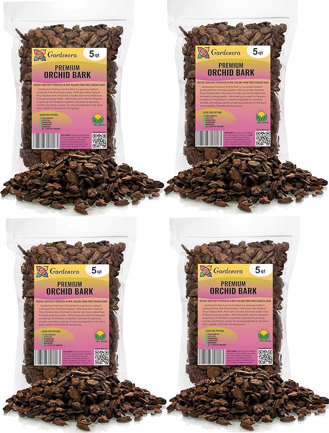 GARDENERA New Zealand Pinus Radiata Bark - 20 Quart - Organic Hand Mixed New Zealand Orchiata Pine Bark for Orchids - Medium Chips 9-12mm - (4 Bags of 5 Quart)