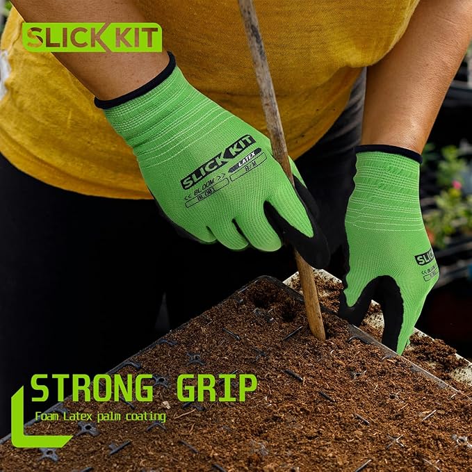 Gardening Gloves for Women & Men, Breathable Garden Gloves Rubber Coated for Garden, Yard, 6 Pairs, White & Green