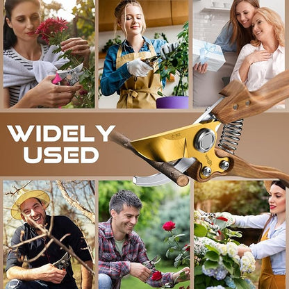 8.5" Professional Bypass Pruning Shears – Heavy Duty Garden Scissors & Clippers for Wood & Tree Trimming, Ultra Sharp SK5 Blade, Ergonomic Handle, Perfect Gardening Gift, 2025 Wood-Like Finish