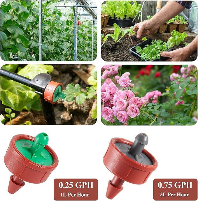 60Pcs 0.25 GPH Pressure Compensating Irrigation Spot Drippers,Constant Flow Barb Outlet Watering Dripper Emitters Heads Parts for 1/4 Inch Watering Tubing Line for Garden Pots Plant Irrigation Systems