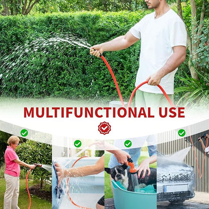 Garden Hose 200 ft x 5/8” Hot/Cold Heavy Duty Water Hose,-50°F to 190°F,Burst 600Psi Flexible Upgraded Rubber Hoses,3/4” Solid Fittings for All-weather Outdoor Lawn & Garden