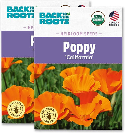 Back to The Roots 100% Organic Heirloom Seeds - Poppy Flower Value Pack (500mg Total)