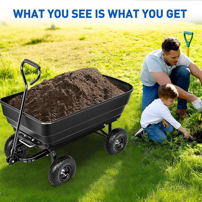 Yesker Garden Carts - 900lbs Dump Wagon with All Terrain Inflatable Wheels for Yard Lawn Farms Gardening - Heavy Duty Utility Outdoor Hauling Wheelbarrow