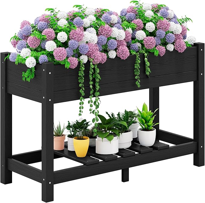 SERWALL Raised Garden Bed, HDPE Raised Bed for Gardening All Weather Use- Black
