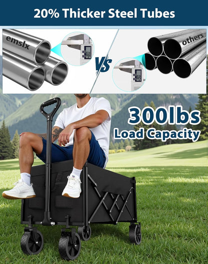 Lightweight Folding Wagon with Extended Tailgate, Large Capacity Collapsible Grocery Cart, Heavy Duty Foldable Shopping Carts, All-Terrain Outdoor Utility Carts for Camping, Sports, Garden, 4.5 Cu Ft