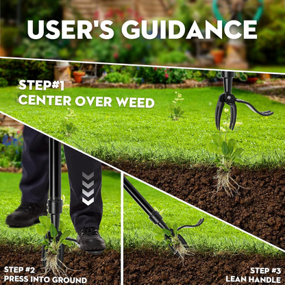 Manual Weed Puller Tool - 4-Claw Steel Head - Efficient Weed Remover with Long Handle for Garden Weeding Easily Remove Weeds Effortlessly Without Kneeling