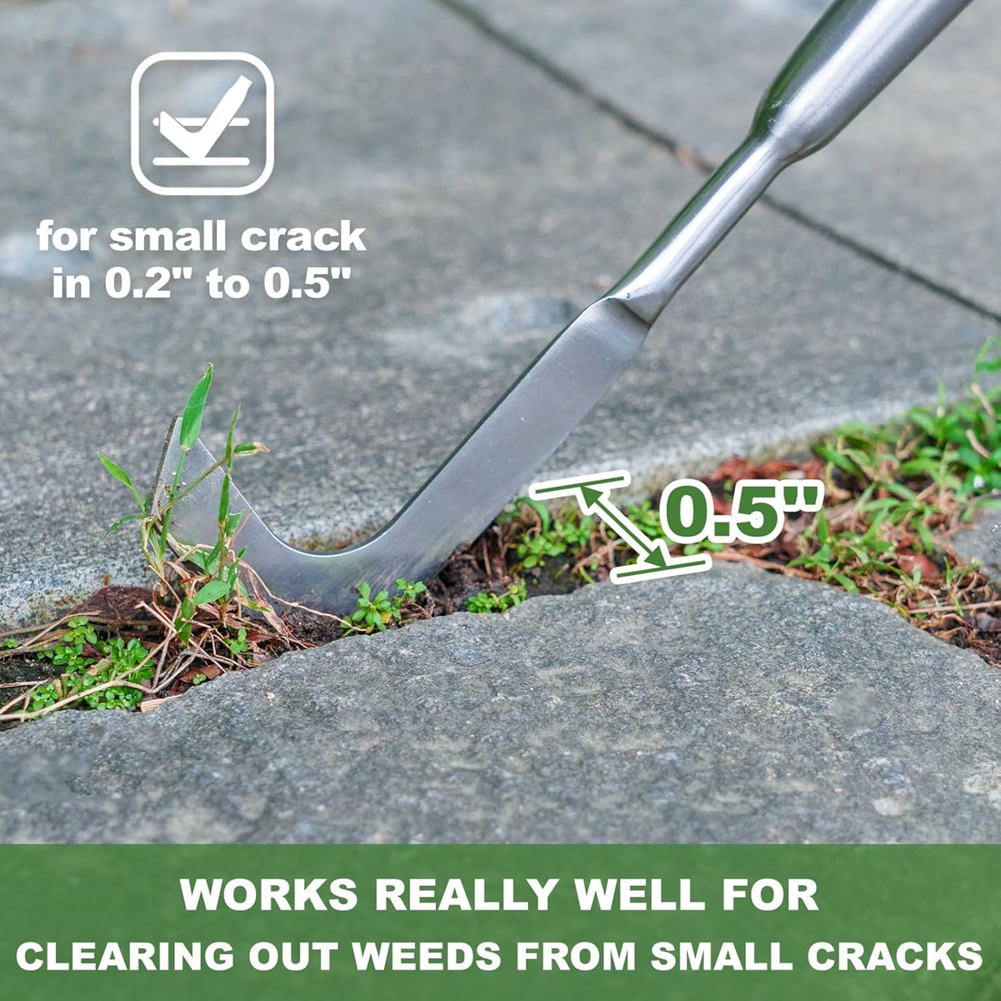 Haliaeetus Long Handle Crack Weeder Tool, 62'' L-Shape Stainless Steel Crevice Weeding Tool, Comfortable Wood Handle Paver Weeder, Sidewalk Weed Removal Tool for Driveway, Bricked Patio,Terrace Paving