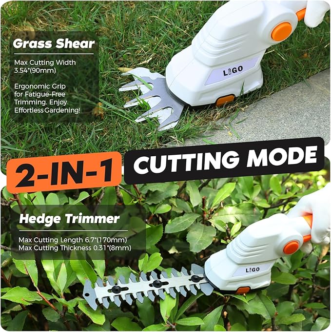 LIGO Cordless Grass Shear and Shrub Trimmer 2-in-1, 7.2V Electric Lawn Edger & Hedge Clipper, Lightweight Handheld with Rechargeable Battery, Ergonomic Design for Garden, Yard, and Bush Trimming