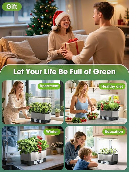 Hydroponics Growing System Kit, 8 Pods Smart Indoor Herb Garden with WiFi App Control, Seeds Pod Kit,LED Grow Light,Stainless Steel Herbs Planter for Lettuce,Basil,Gardening Gifts