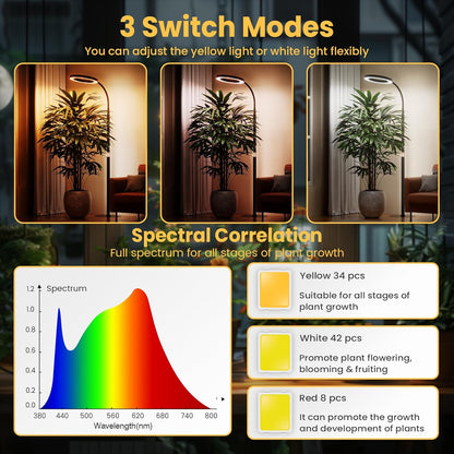 bseah Grow Light Plant Light for Indoor Plants, Full Spectrum Grow Lamp with Pedestal Stand, Automatic Timer for 3H/9H/12H, 10 Dimmable Levels, Height Adjustable 51-67in Black