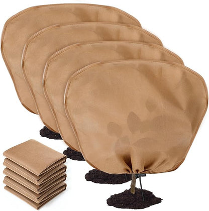 4 Pcs Winter Plant Covers Freeze Protection Reusable Plant Protector Bag with Drawstring Warm Shrubs Cover Frost Protection Planting Jacket Bags for Outdoor Garden, Brown (63 x 70.9 Inch)