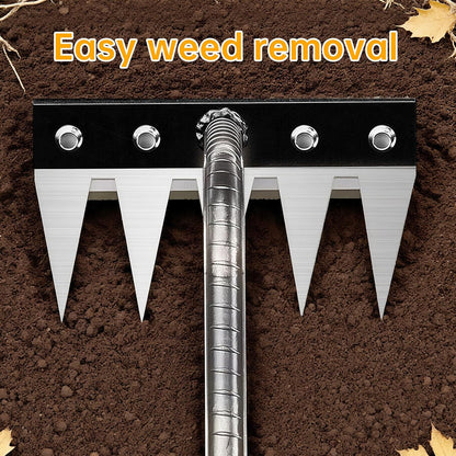 Iron Weeding Rake, 5-Teeth Detachable Gardening Hand Weeder Tool with Ergonomic Grip, Heavy-Duty Hand Weeder Puller Tool for Yard & Lawn & Flowerbeds