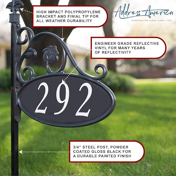 Address America USA Handcrafted Park Place Customized Home Address Yard Sign Custom Address Number Plaque with 47" Pole Weatherproof, Double-Sided, Reflective, Visible - AS