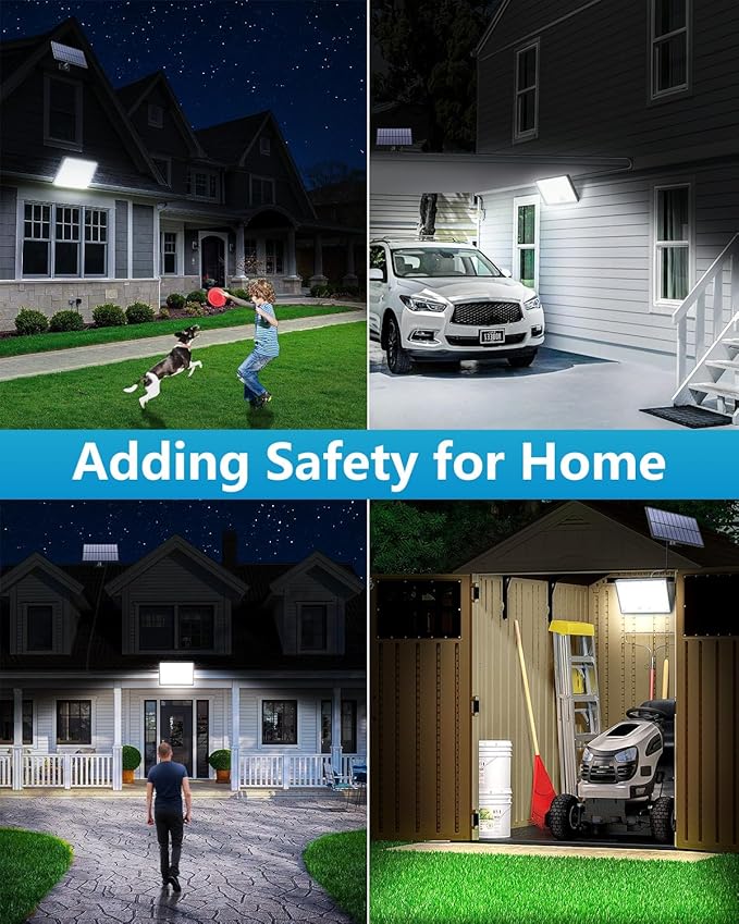 400LED Solar Lights Outdoor,IP67 Waterproof Solar Flood Lights,3 Modes & Remote Control Motion Sensor Outdoor Light for Garden, Garage, Patio, Pathway (2 Pack)