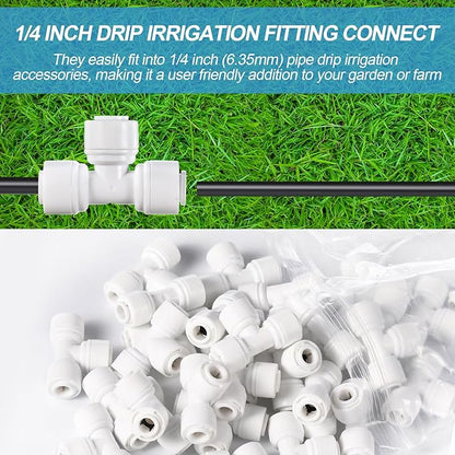 30 Pcs 1/4" Drip Irrigation Tee Connectors for Tube Quick Connect Parts Fittings for 1/4 Inch(6.35mm) Irrigation Tubing or Sprinkler(White,Tee Connector)