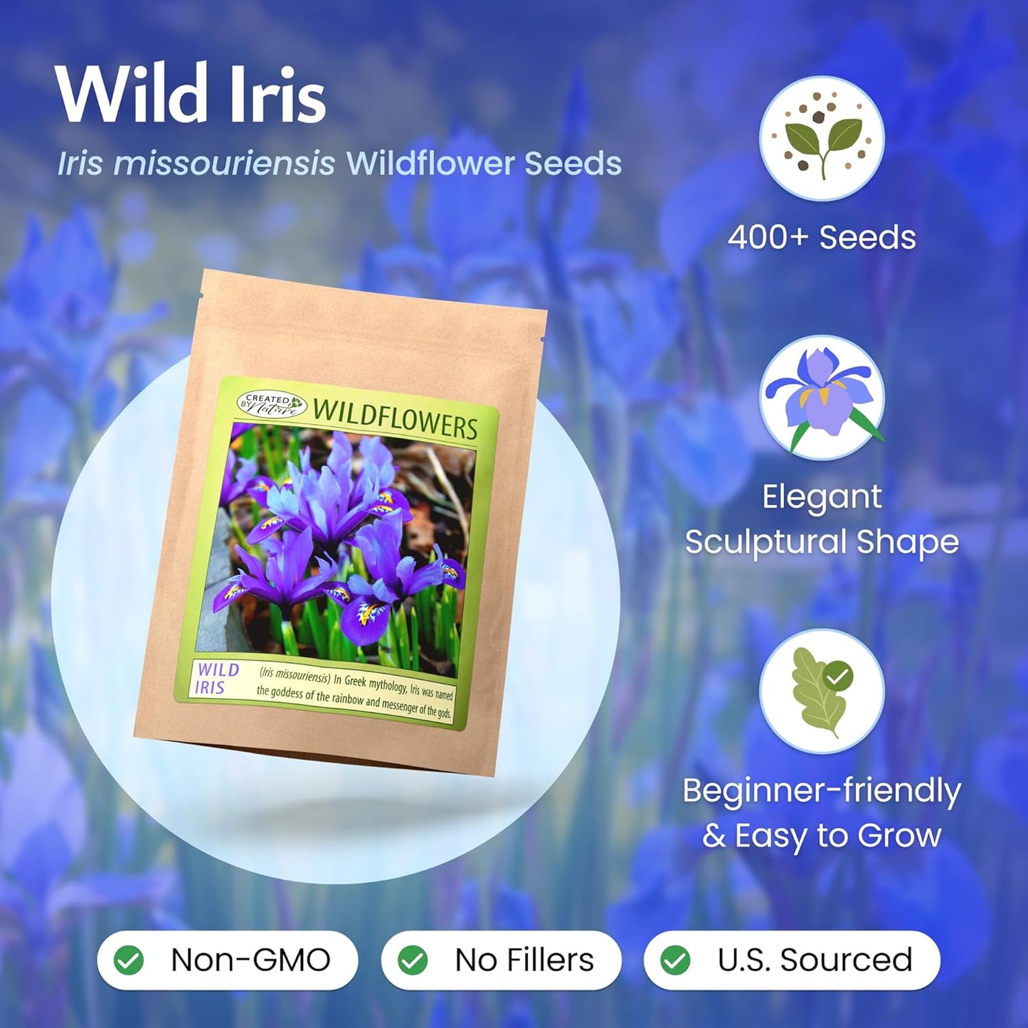 Created By Nature Wild Iris Seeds, 400 Purple Perennial Flower Seeds