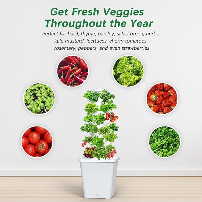Hydroponics Growing System, 30-Plant Indoor Hydroponic Tower with Pump System, Plants Germination Kit, Smart Aeroponic Herb Garden, Vertical Hydroponic System for Gardening Lover (No Seed)