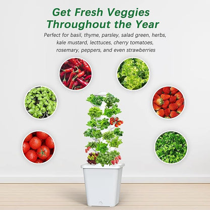 Hydroponics Growing System, 30-Plant Indoor Hydroponic Tower with Pump System, Plants Germination Kit, Smart Aeroponic Herb Garden, Vertical Hydroponic System for Gardening Lover (No Seed)